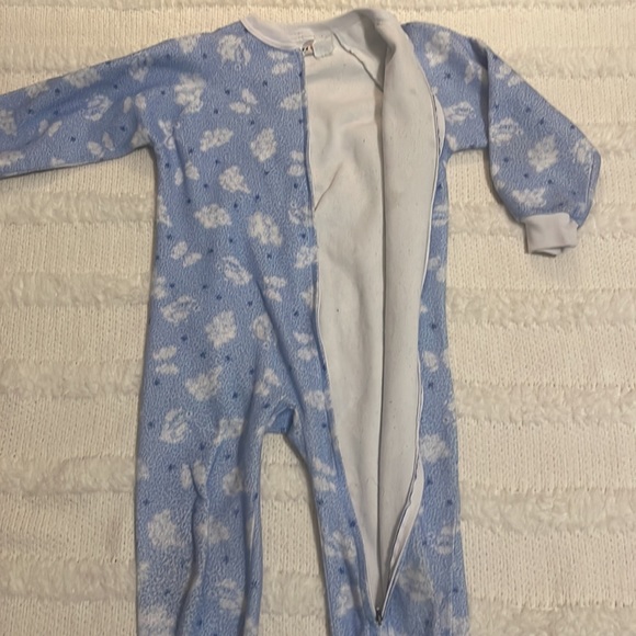 Y2K Footed pajamas winter pjs blue white clouds flame resistant zipper size 8 M - Picture 2 of 6